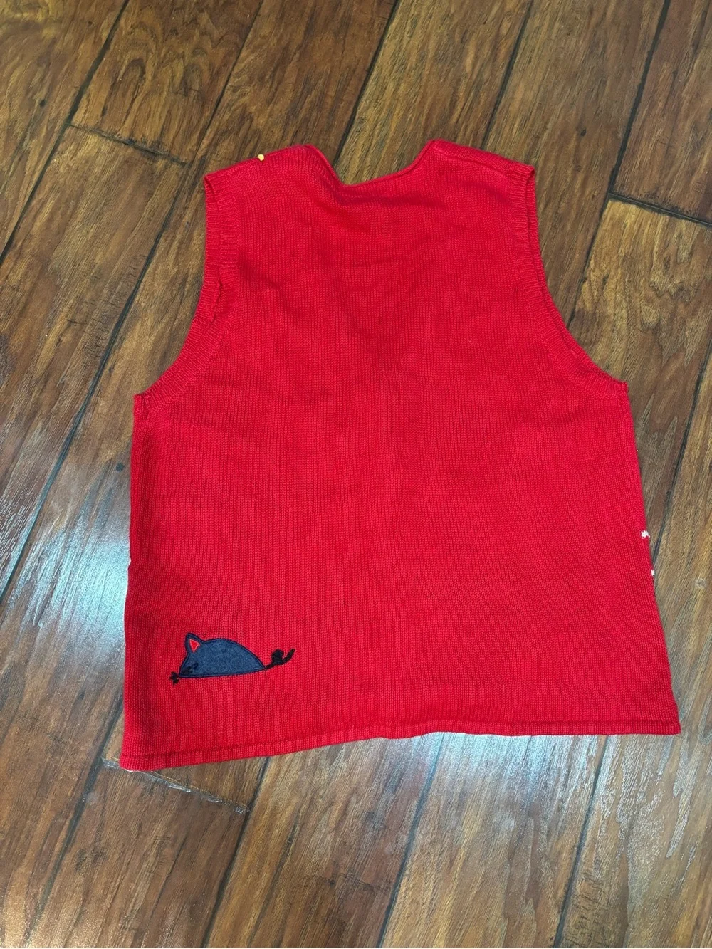 Grandma Core Adorable Red Cat Pattern Pet Lovers Knit Vest 1X